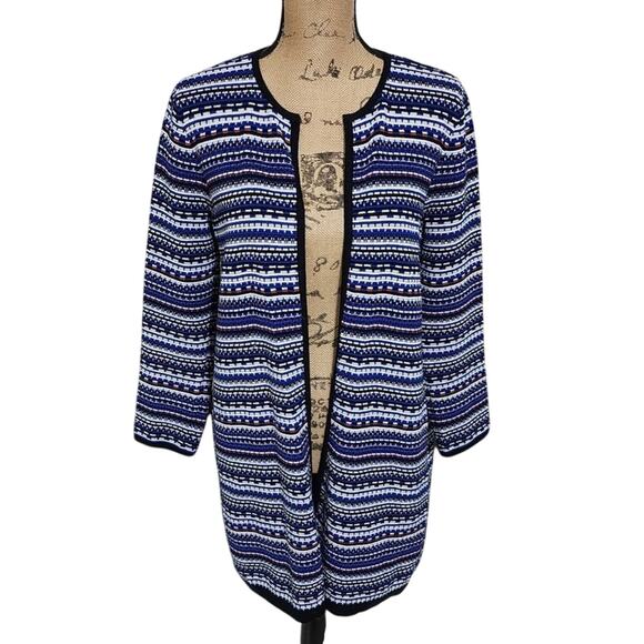 Kasper blue and white striped heavy‎ weight long cardigan sweater size small - Picture 1 of 6
